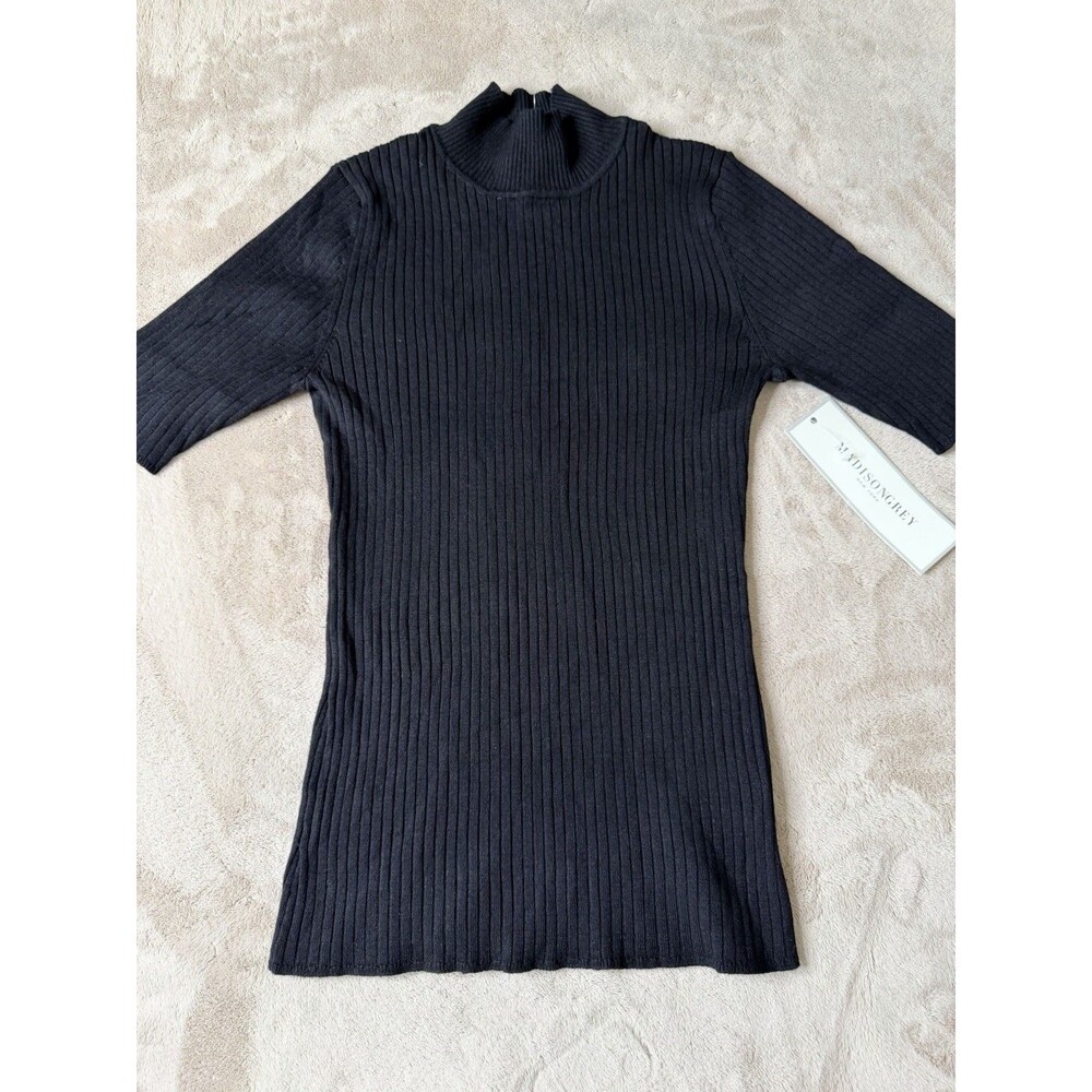 Madison Grey Women’s Ribbed Mock Neck 3/4 Sleeve Top Black NWT Size S - Picture 11 of 16